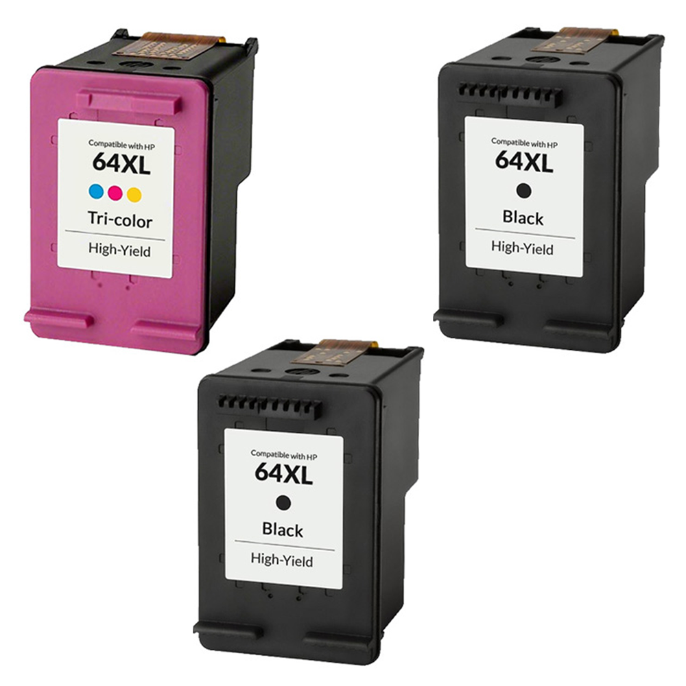 Renewable HP 64XL 3/Pack High Yield Black/Tricolor Ink Cartridges