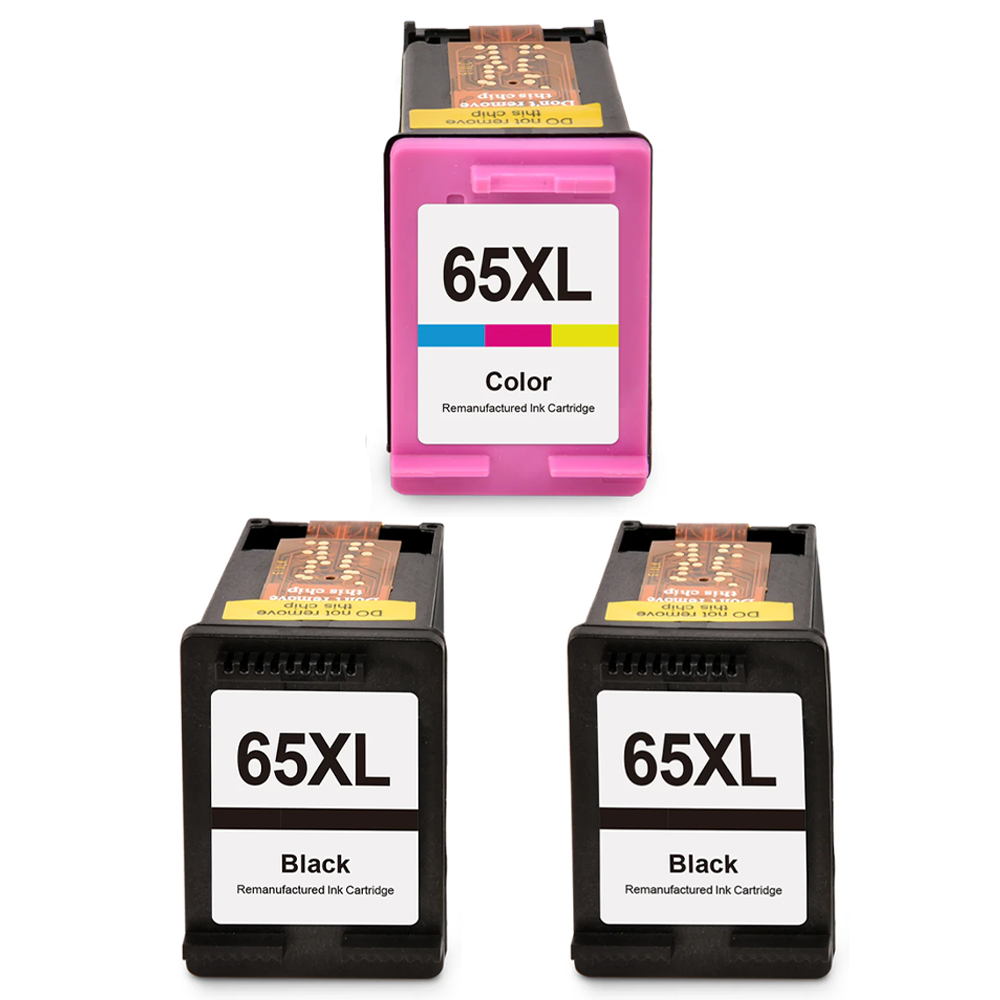 Renewable HP 65XL 3/Pack High Yield Black/Tricolor Ink Cartridges