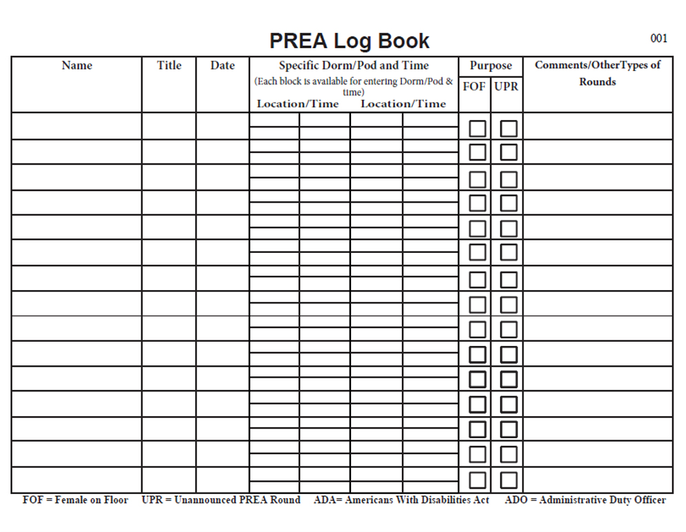 PREA Logbook - Female on Floor