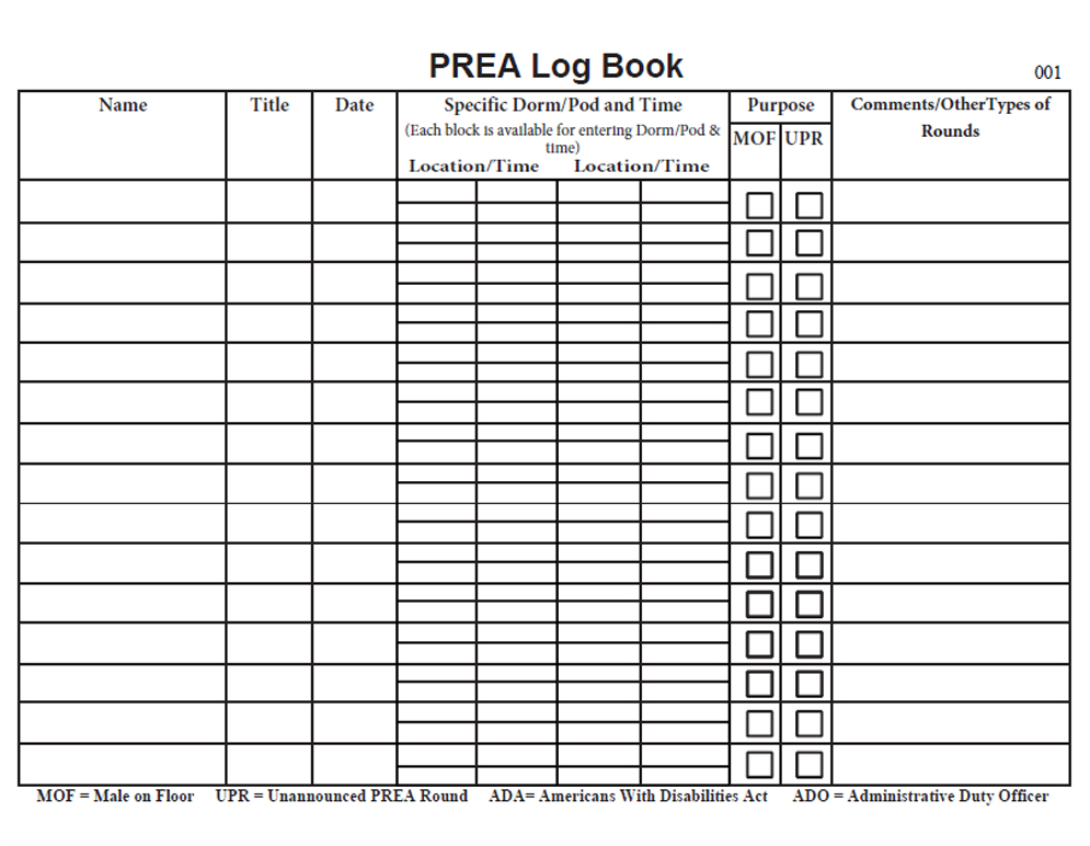 PREA Logbook - Male on Floor